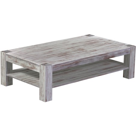 Couchtisch 160x90 Rio Kanto Shabby Nussbaum massiver Pinien Holztisch mit Ablage