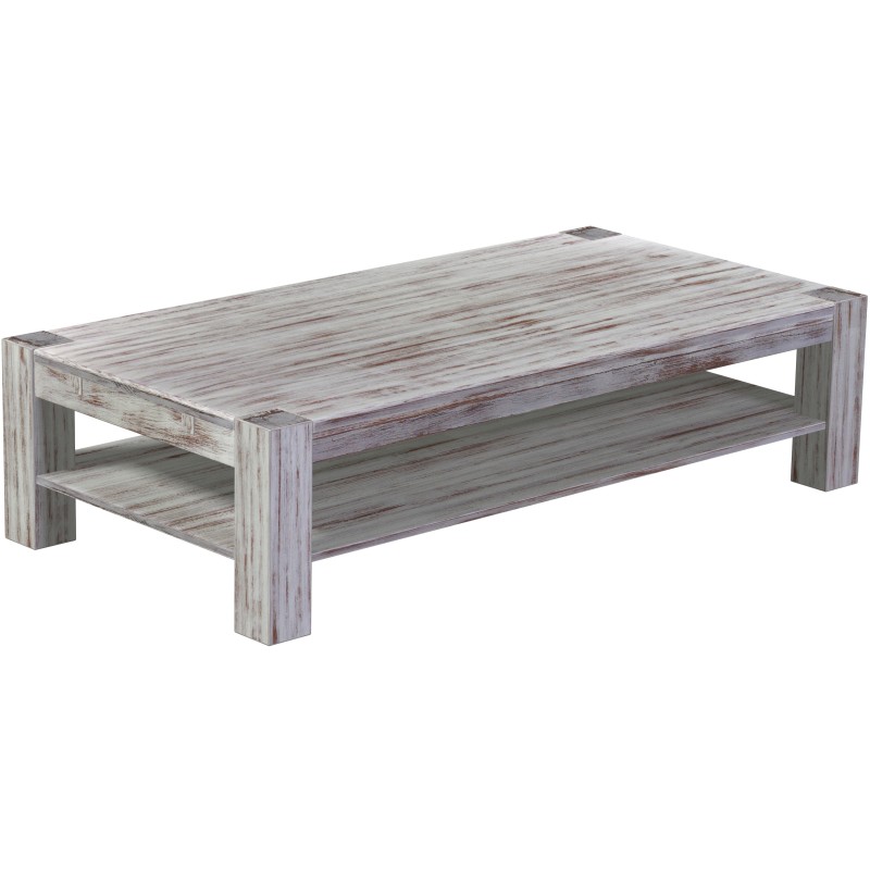 Couchtisch 180x90 Rio Kanto Shabby Nussbaum massiver Pinien Holztisch mit Ablage