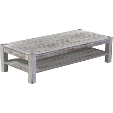 Couchtisch 180x80 Rio Kanto Shabby Nussbaum massiver Pinien Holztisch mit Ablage