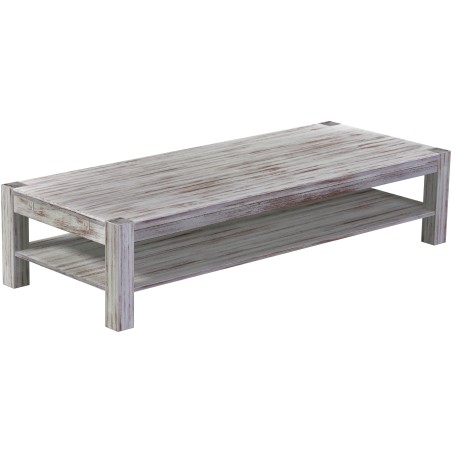 Couchtisch 200x80 Rio Kanto Shabby Nussbaum massiver Pinien Holztisch mit Ablage