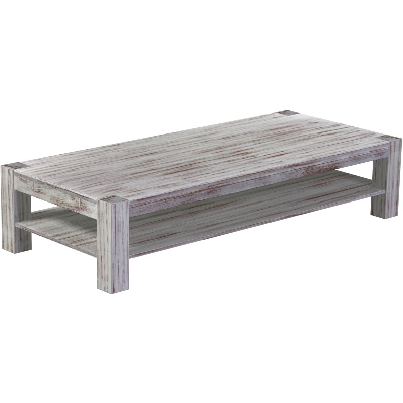 Couchtisch 208x90 Rio Kanto Shabby Nussbaum massiver Pinien Holztisch mit Ablage