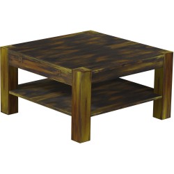 Couchtisch 80x80 Rio Kanto Goldmix massiver Pinien Holztisch mit Ablage