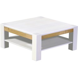 Couchtisch 100x100 Rio Kanto Snow Brasil massiver Pinien Holztisch mit Ablage