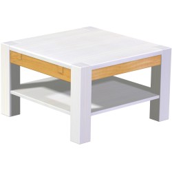 Couchtisch 73x73 Rio Kanto Snow Honig massiver Pinien Holztisch mit Ablage