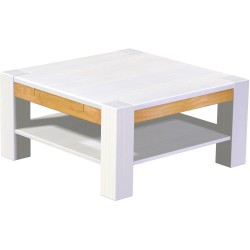 Couchtisch 90x90 Rio Kanto Snow Honig massiver Pinien Holztisch mit Ablage