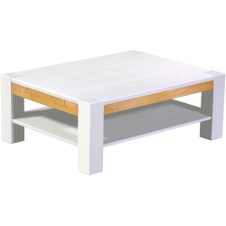 Couchtisch 120x90 Rio Kanto Snow Honig massiver Pinien Holztisch mit Ablage