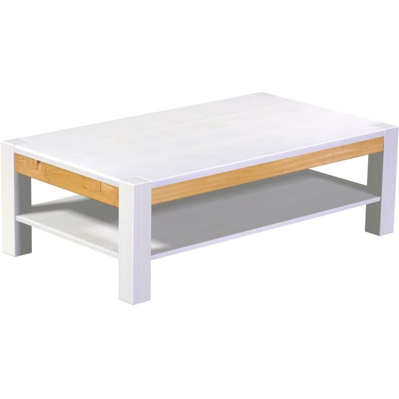 Couchtisch 140x80 Rio Kanto Snow Honig massiver Pinien Holztisch mit Ablage