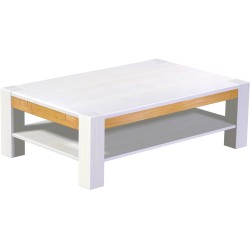 Couchtisch 140x90 Rio Kanto Snow Honig massiver Pinien Holztisch mit Ablage