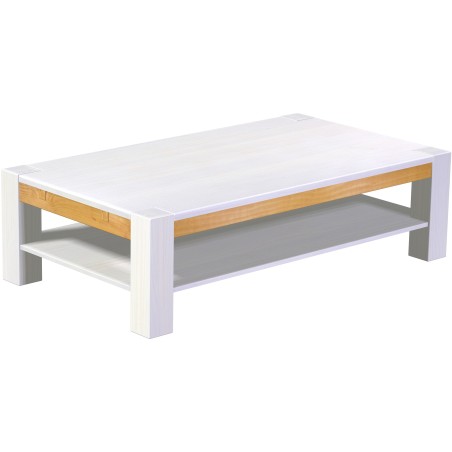 Couchtisch 160x90 Rio Kanto Snow Honig massiver Pinien Holztisch mit Ablage