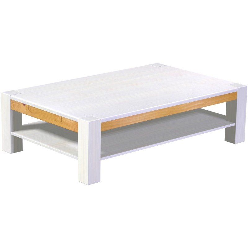 Couchtisch 160x100 Rio Kanto Snow Honig massiver Pinien Holztisch mit Ablage