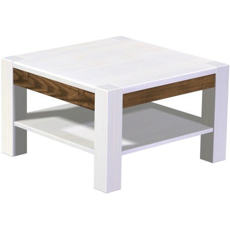 Couchtisch 73x73 Rio Kanto Snow Eiche massiver Pinien Holztisch mit Ablage