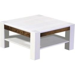 Couchtisch 90x90 Rio Kanto Snow Eiche massiver Pinien Holztisch mit Ablage