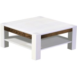 Couchtisch 100x100 Rio Kanto Snow Eiche massiver Pinien Holztisch mit Ablage