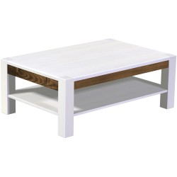 Couchtisch 120x80 Rio Kanto Snow Eiche massiver Pinien Holztisch mit Ablage
