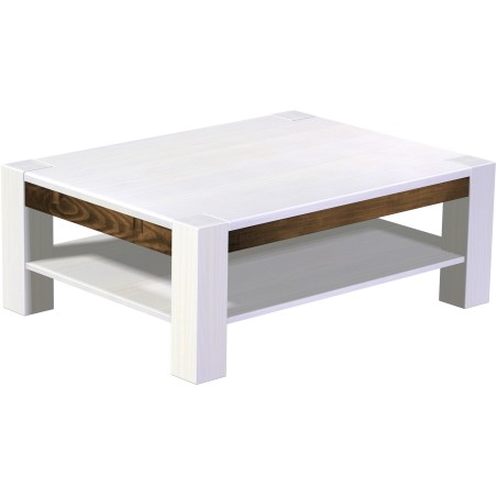 Couchtisch 120x90 Rio Kanto Snow Eiche massiver Pinien Holztisch mit Ablage