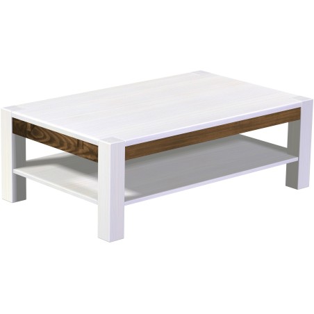 Couchtisch 130x80 Rio Kanto Snow Eiche massiver Pinien Holztisch mit Ablage