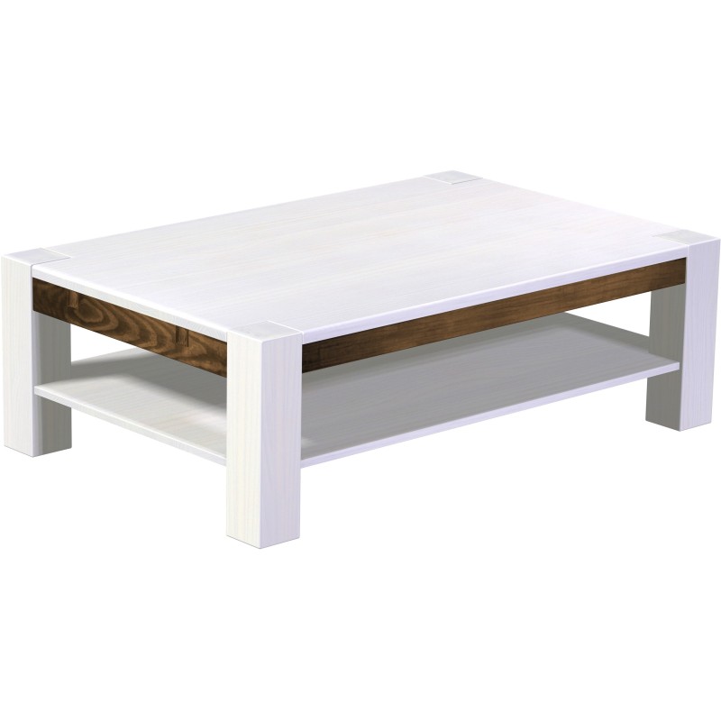 Couchtisch 140x90 Rio Kanto Snow Eiche massiver Pinien Holztisch mit Ablage