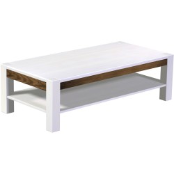 Couchtisch 150x73 Rio Kanto Snow Eiche massiver Pinien Holztisch mit Ablage