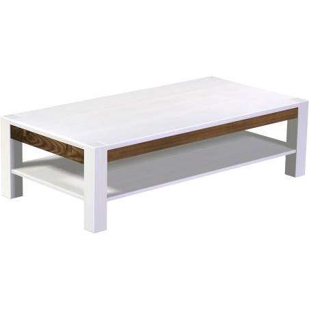 Couchtisch 160x80 Rio Kanto Snow Eiche massiver Pinien Holztisch mit Ablage