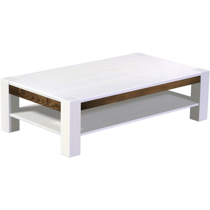 Couchtisch 160x90 Rio Kanto Snow Eiche massiver Pinien Holztisch mit Ablage