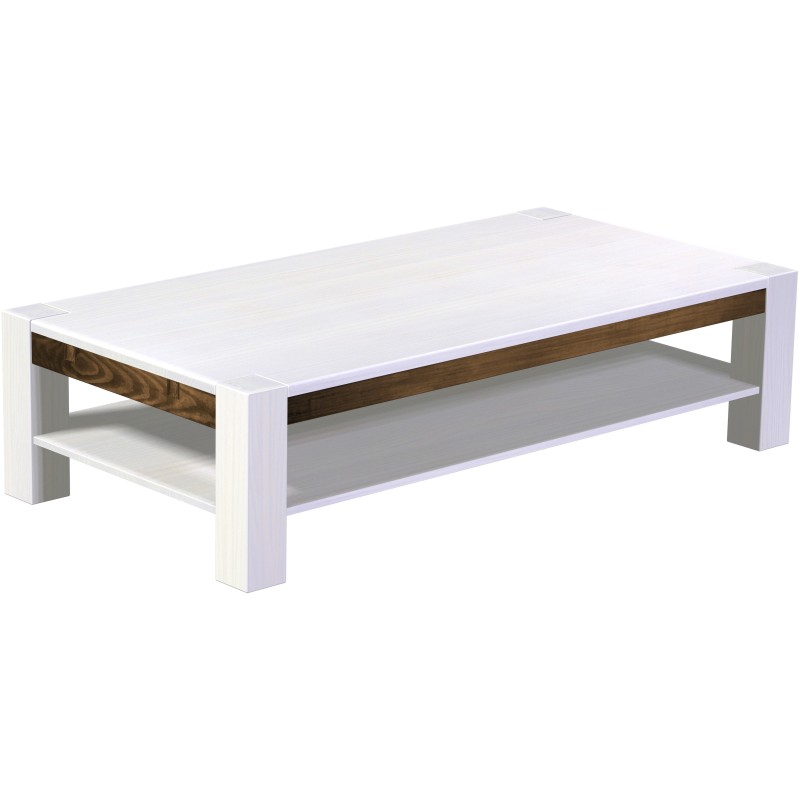 Couchtisch 180x90 Rio Kanto Snow Eiche massiver Pinien Holztisch mit Ablage