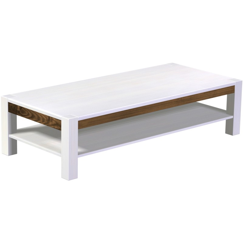 Couchtisch 180x80 Rio Kanto Snow Eiche massiver Pinien Holztisch mit Ablage