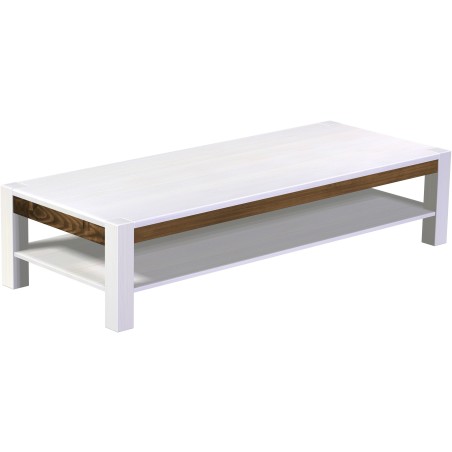 Couchtisch 200x80 Rio Kanto Snow Eiche massiver Pinien Holztisch mit Ablage