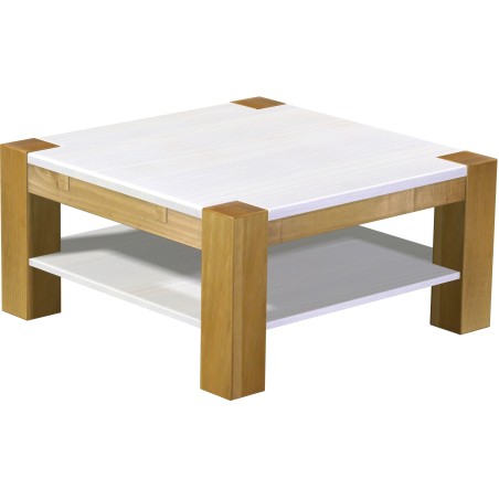 Couchtisch 90x90 Rio Kanto Brasil Platte weiss massiver Pinien Holztisch mit Ablage