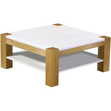 Couchtisch 100x100 Rio Kanto Brasil Platte weiss massiver Pinien Holztisch mit Ablage