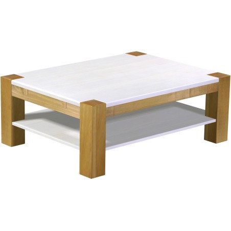 Couchtisch 120x90 Rio Kanto Brasil Platte weiss massiver Pinien Holztisch mit Ablage