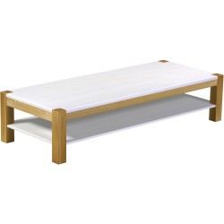 Couchtisch 200x80 Rio Kanto Brasil Platte weiss massiver Pinien Holztisch mit Ablage