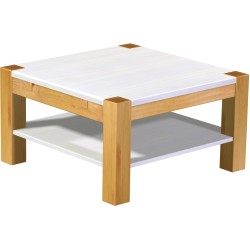 Couchtisch 80x80 Rio Kanto Honig Platte weiss massiver Pinien Holztisch mit Ablage