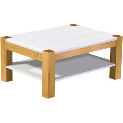 Couchtisch 100x73 Rio Kanto Honig Platte weiss massiver Pinien Holztisch mit Ablage