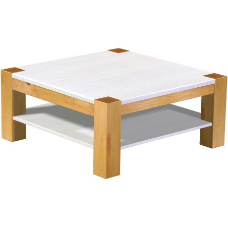 Couchtisch 100x100 Rio Kanto Honig Platte weiss massiver Pinien Holztisch mit Ablage