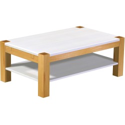 Couchtisch 120x73 Rio Kanto Honig Platte weiss massiver Pinien Holztisch mit Ablage