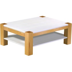 Couchtisch 120x90 Rio Kanto Honig Platte weiss massiver Pinien Holztisch mit Ablage