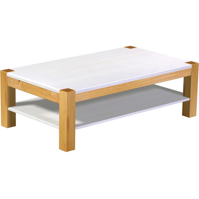 Couchtisch 140x80 Rio Kanto Honig Platte weiss massiver Pinien Holztisch mit Ablage