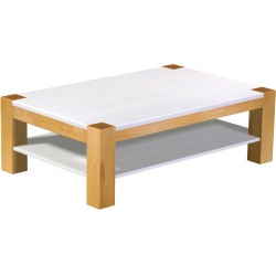 Couchtisch 140x90 Rio Kanto Honig Platte weiss massiver Pinien Holztisch mit Ablage