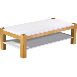 Couchtisch 150x73 Rio Kanto Honig Platte weiss massiver Pinien Holztisch mit Ablage