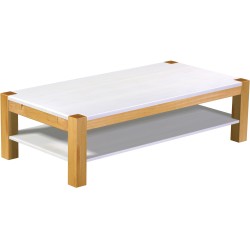 Couchtisch 160x80 Rio Kanto Honig Platte weiss massiver Pinien Holztisch mit Ablage