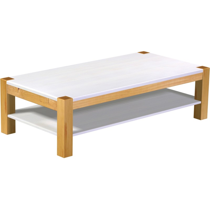 Couchtisch 160x80 Rio Kanto Honig Platte weiss massiver Pinien Holztisch mit Ablage