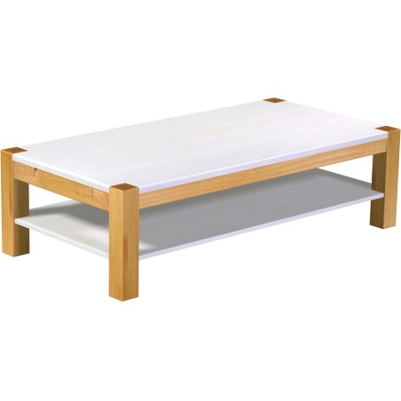 Couchtisch 160x80 Rio Kanto Honig Platte weiss massiver Pinien Holztisch mit Ablage