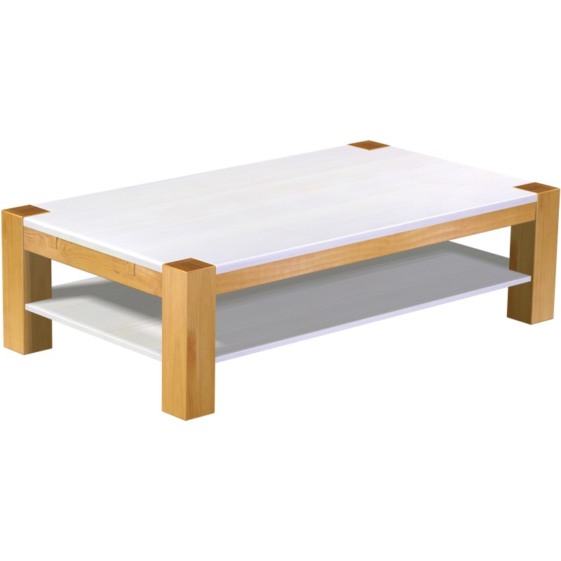 Couchtisch 160x90 Rio Kanto Honig Platte weiss massiver Pinien Holztisch mit Ablage