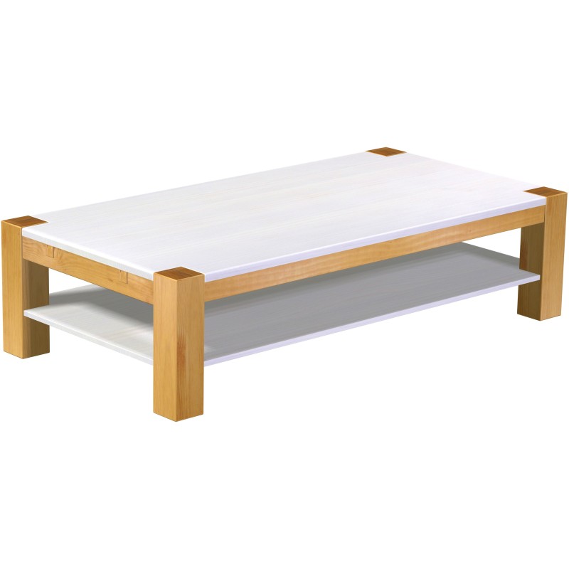 Couchtisch 180x90 Rio Kanto Honig Platte weiss massiver Pinien Holztisch mit Ablage