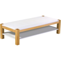 Couchtisch 180x80 Rio Kanto Honig Platte weiss massiver Pinien Holztisch mit Ablage