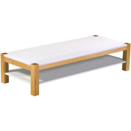 Couchtisch 200x80 Rio Kanto Honig Platte weiss massiver Pinien Holztisch mit Ablage