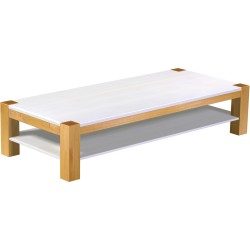 Couchtisch 208x90 Rio Kanto Honig Platte weiss massiver Pinien Holztisch mit Ablage