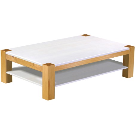 Couchtisch 160x100 Rio Kanto Honig Platte weiss massiver Pinien Holztisch mit Ablage