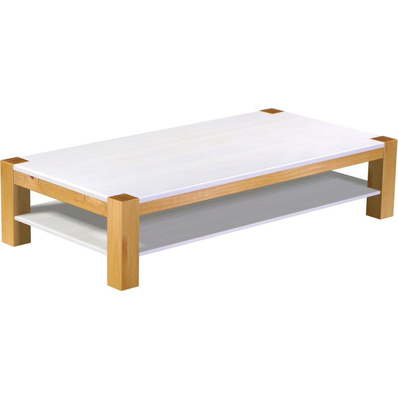 Couchtisch 200x100 Rio Kanto Honig Platte weiss massiver Pinien Holztisch mit Ablage