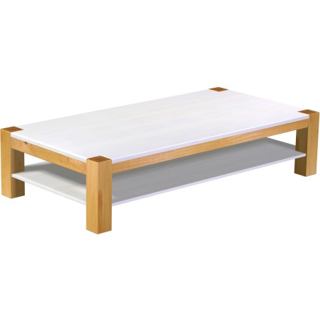 Couchtisch 200x100 Rio Kanto Honig Platte weiss massiver Pinien Holztisch mit Ablage